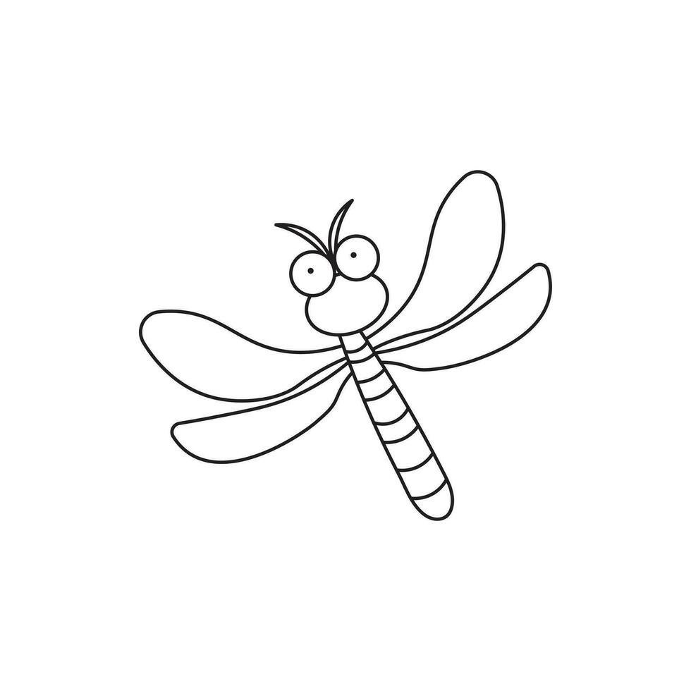 Hand drawn Kids drawing Cartoon Vector illustration dragonfly icon Isolated on White Background