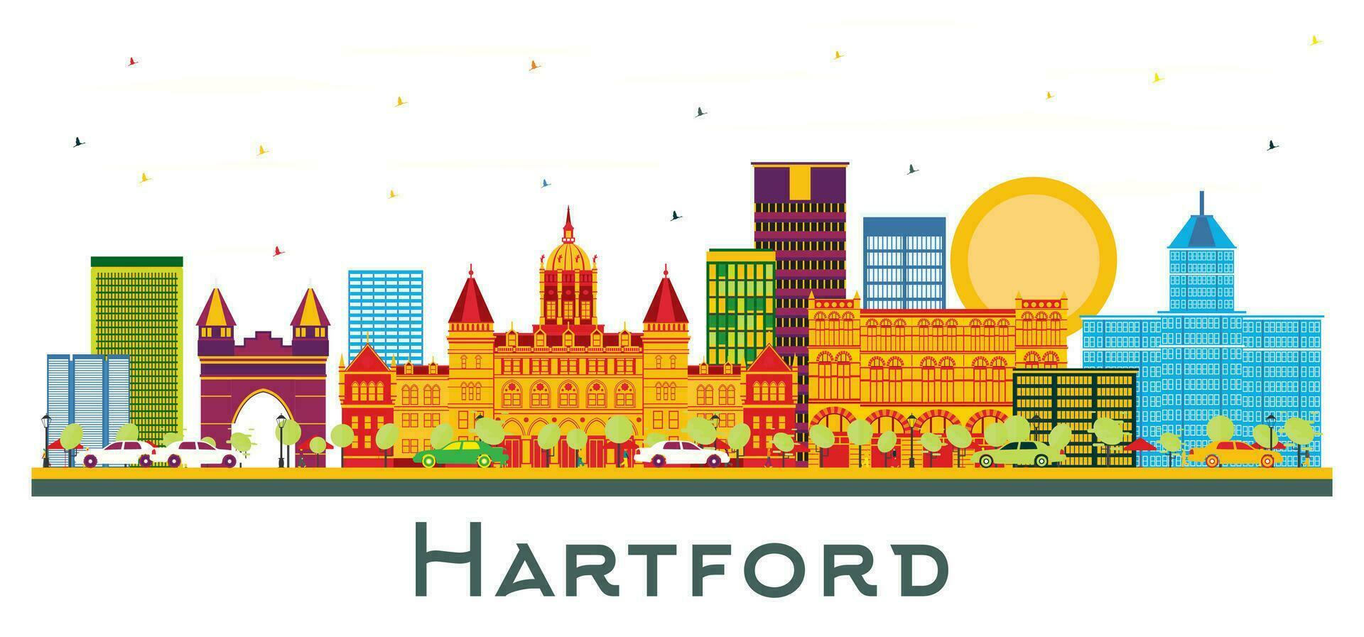 Hartford Estados Unidos ciudad horizonte con color edificios aislado en blanco. vector