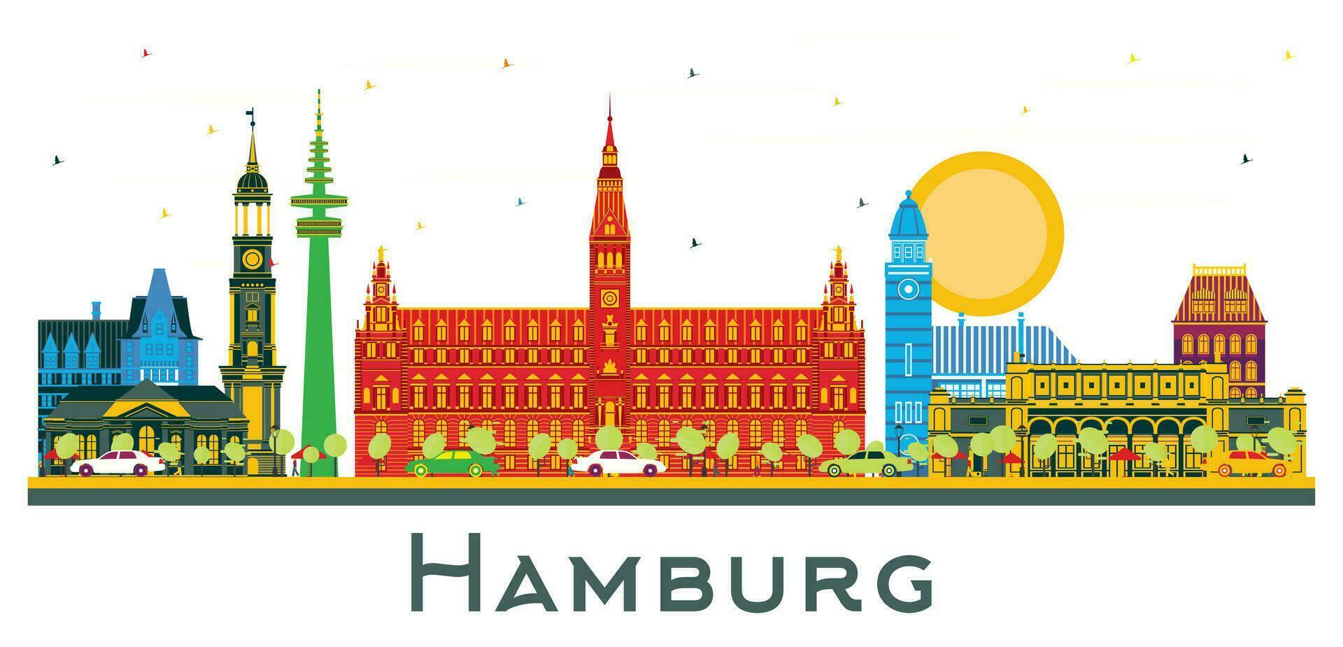 Hamburg Germany city Skyline with Color Buildings isolated on white. vector