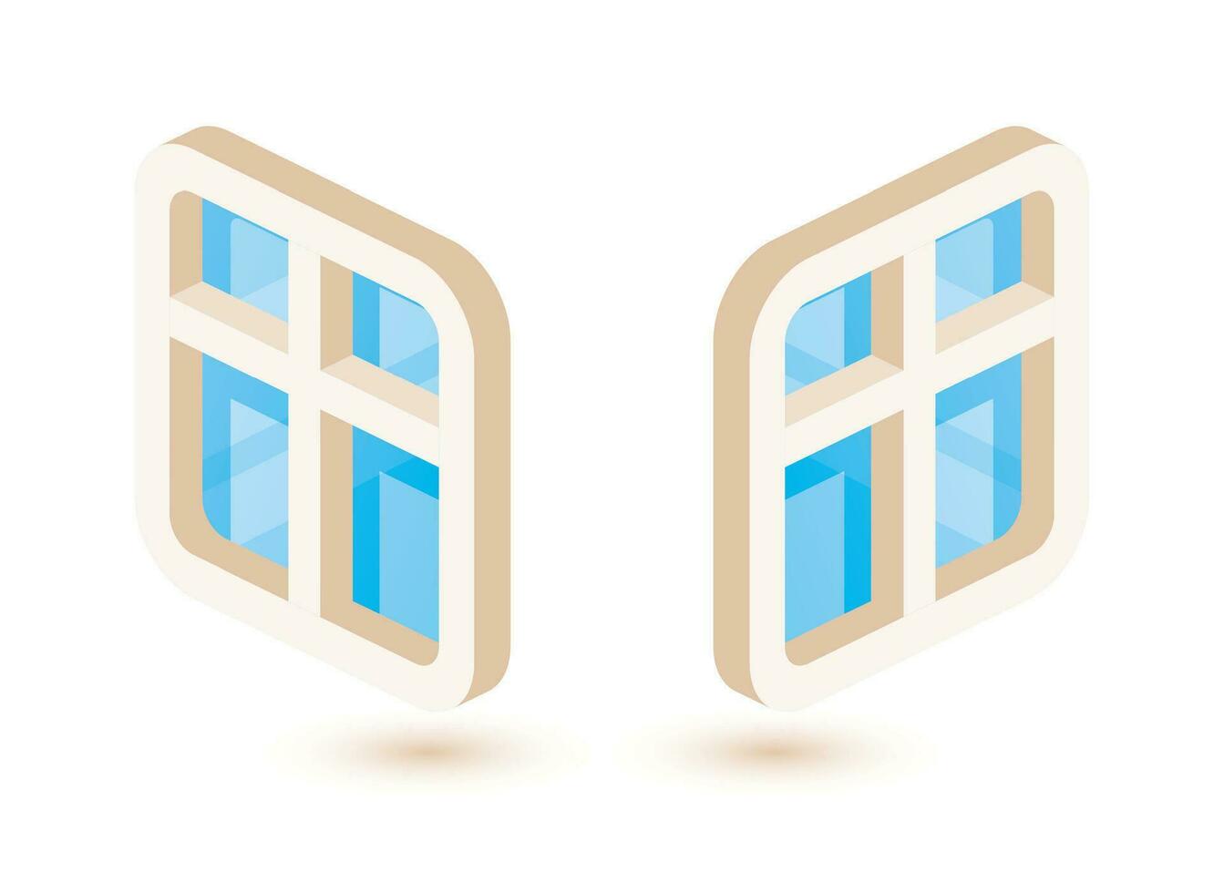 Isometric 3D windows set isolated on white background. vector