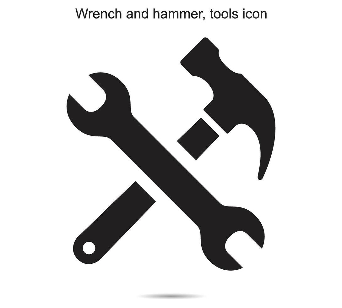 llave inglesa y martillo, herramientas icono, vector ilustración.