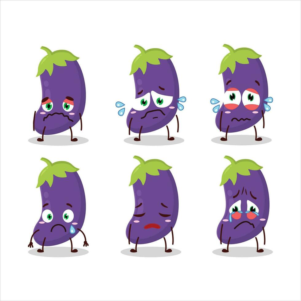 Eggplant cartoon in character with sad expression vector