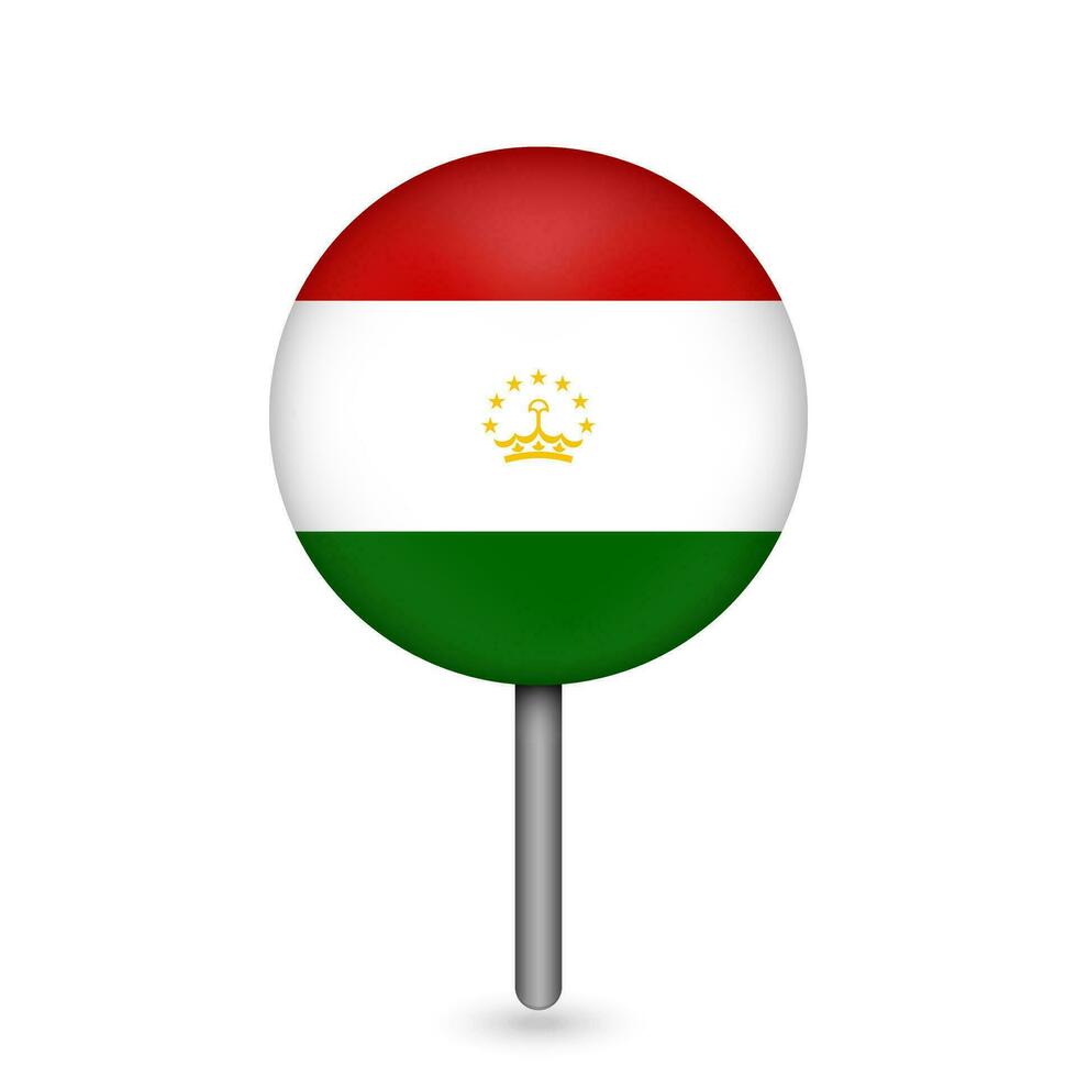 Map pointer with contry Tajikistan. Tajikistan flag. Vector illustration.