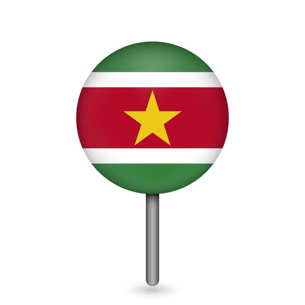 Map pointer with contry Suriname. Suriname flag. Vector illustration.