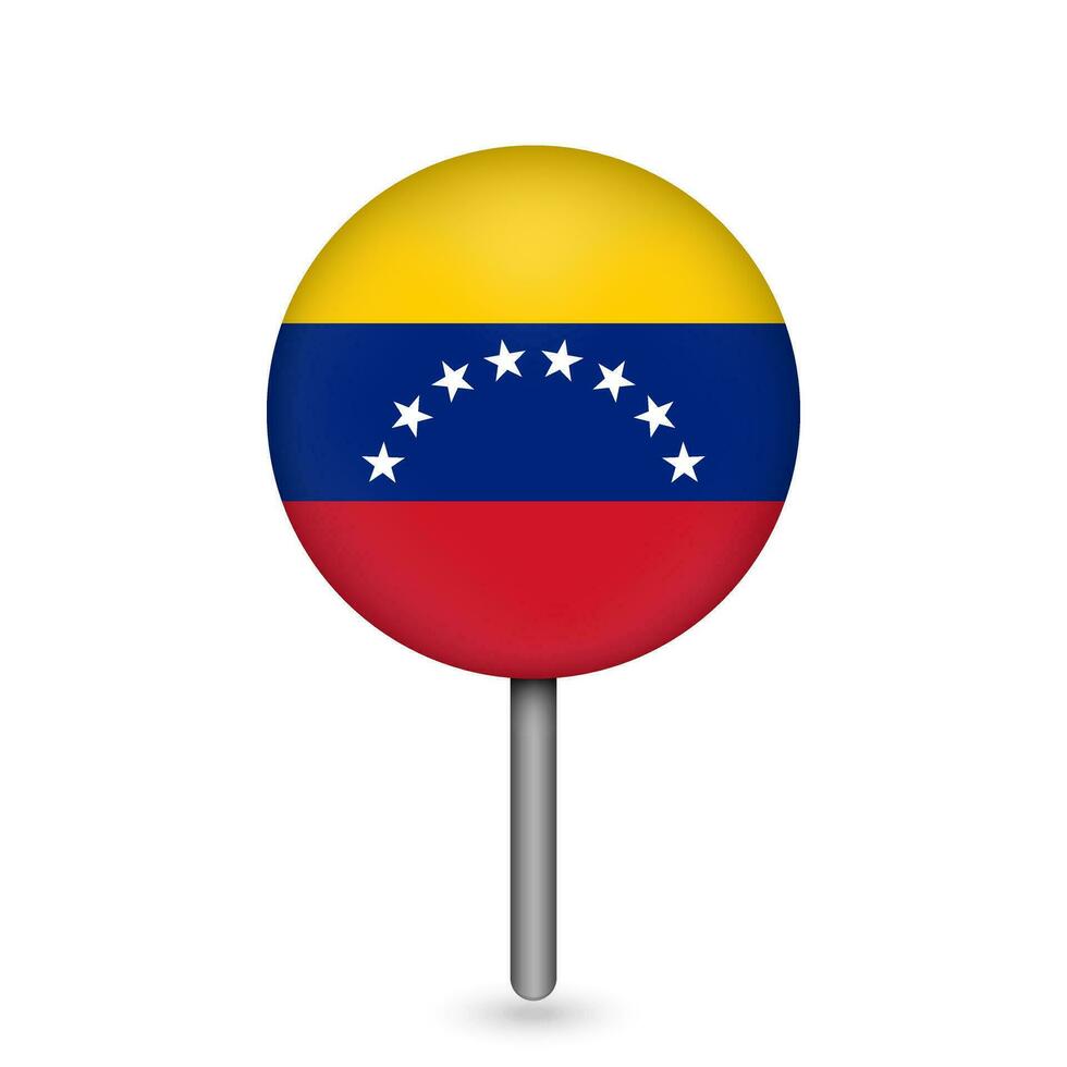 Map pointer with contry Venezuela. Venezuela flag. Vector illustration.