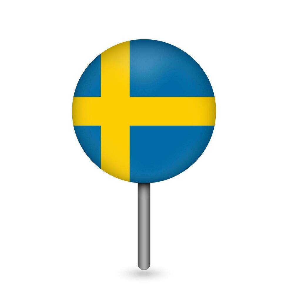 Map pointer with contry Sweden. Sweden flag. Vector illustration.