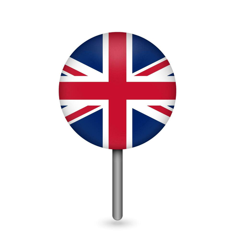 Map pointer with contry United Kingdom. United Kingdom flag. Vector illustration.