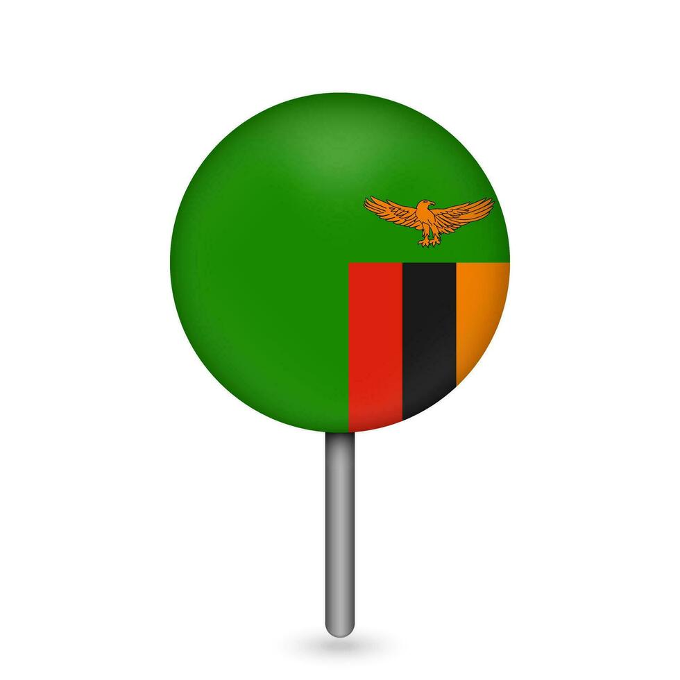 Map pointer with contry Zambia. Zambia flag. Vector illustration.