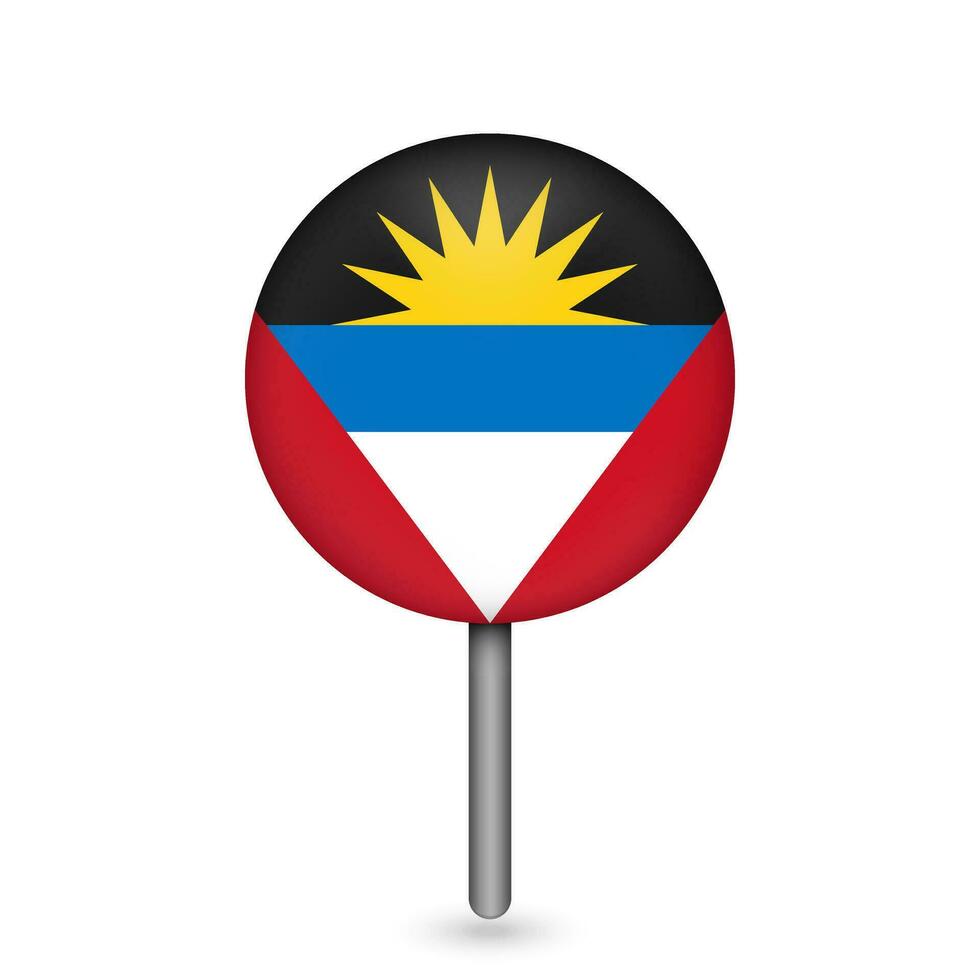 Map pointer with country Antigua and Barbuda. Antigua and Barbuda flag. Vector illustration.