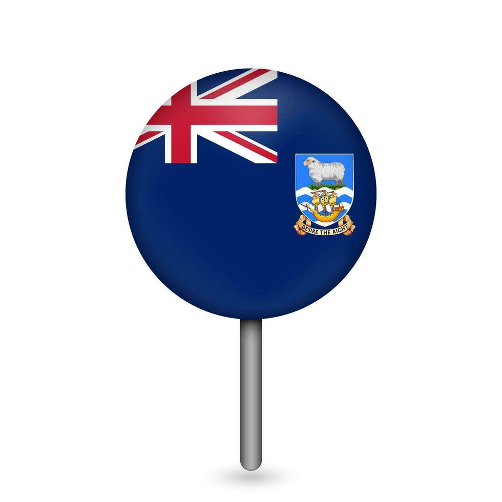 Map pointer with country Falkland Islands. Saint Helena, Falkland Islands flag. Vector illustration.