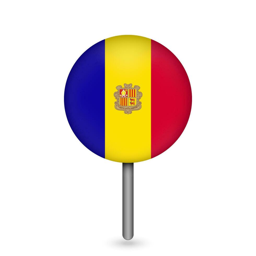 Map pointer with country Andorra. Andorra flag. Vector illustration.