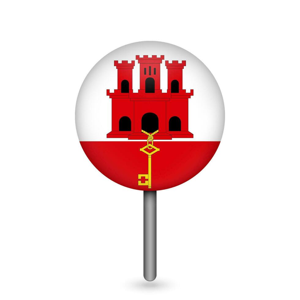 Map pointer with country Gibraltar. Gibraltar flag. Vector illustration.