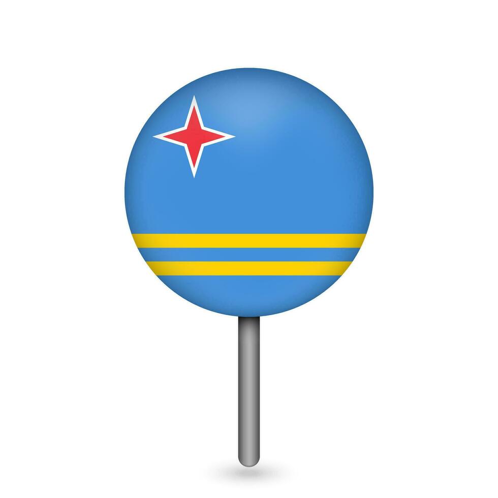 Map pointer with country Aruba. Aruba flag. Vector illustration.