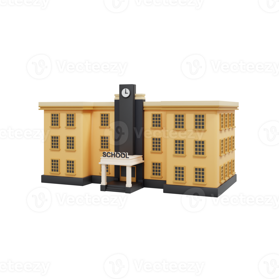 School building isolated background. 3D illustration png