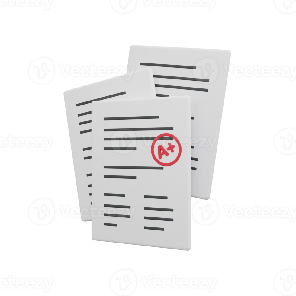 Creative exam paper , document paper, assignment concept. 3d vector illustration. png