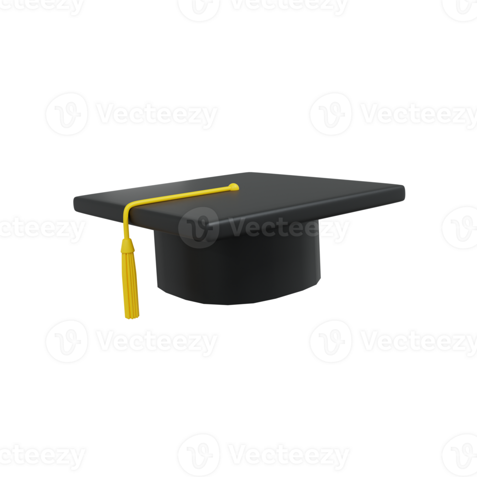 College cap, graduation cap, mortar board. Education, degree ceremony concept. 3d vector icon png