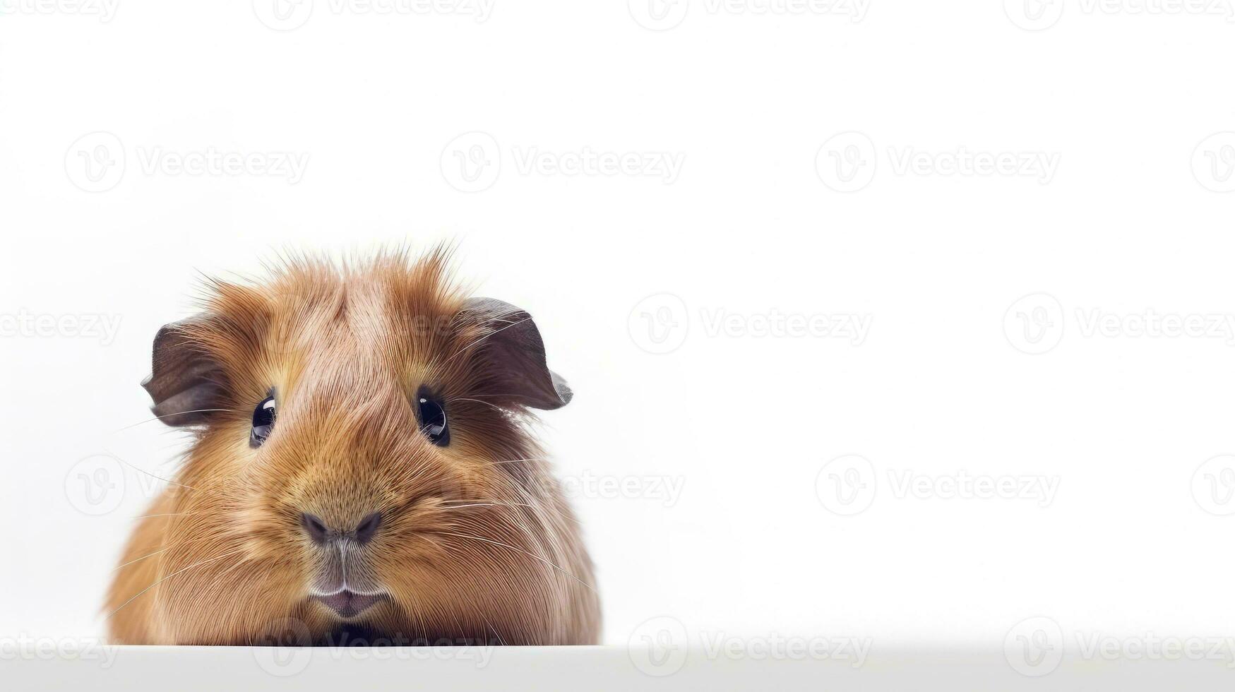 Focus on the nose of an isolated cute guinea pig on white background. silhouette concept photo