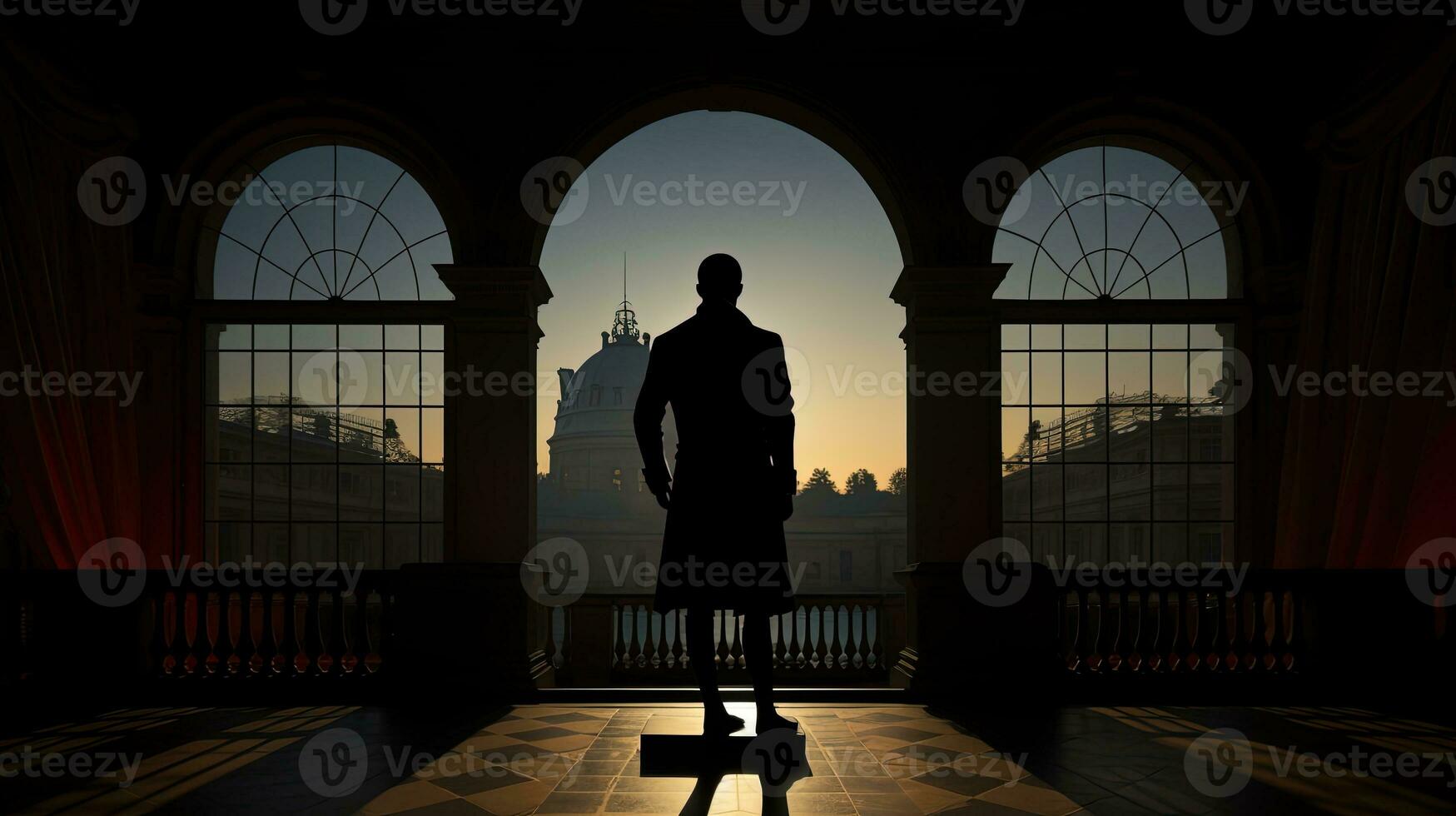 Statue of Napoleon Bonaparte seen from behind at Hotel des Invalides in Paris France. silhouette concept photo