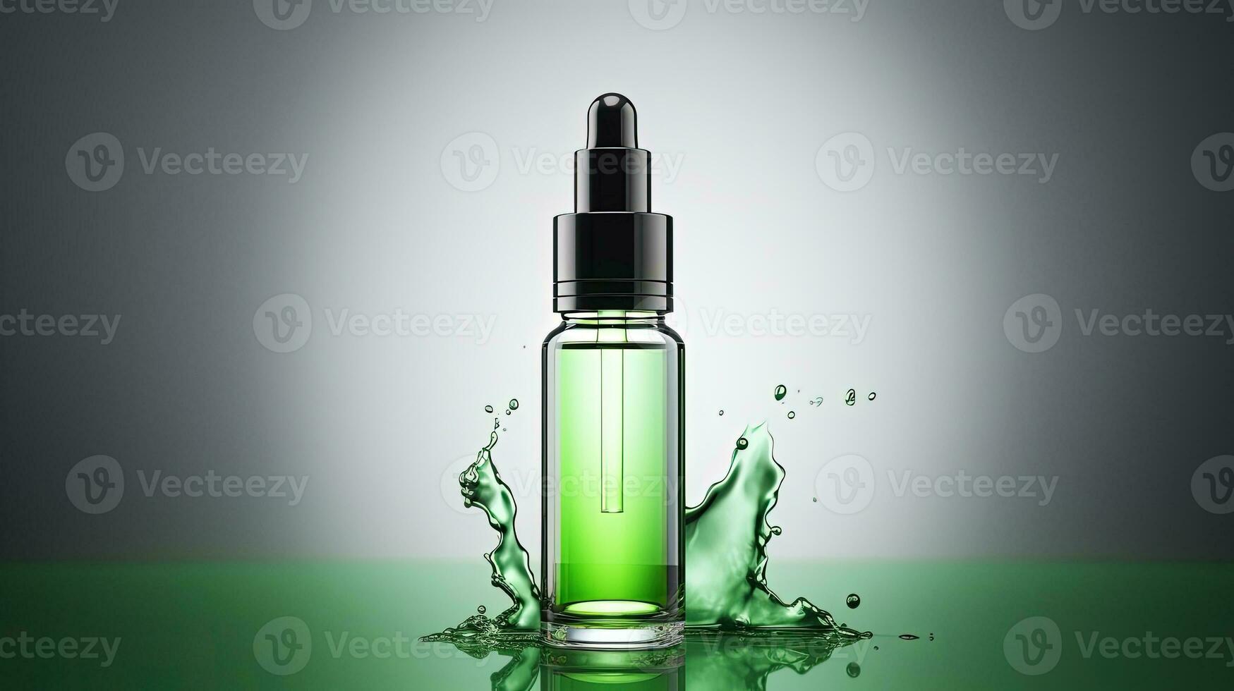 Green e liquid advertisement showing bottle on white background with space for text. silhouette concept photo