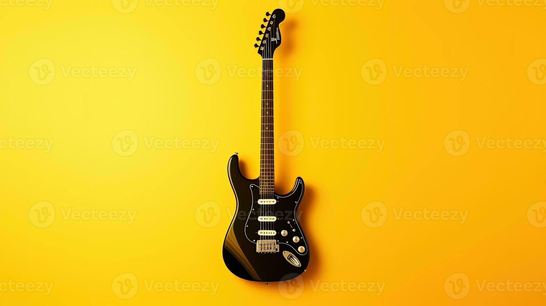 Horizontal electric guitar silhouette on a yellow background photo