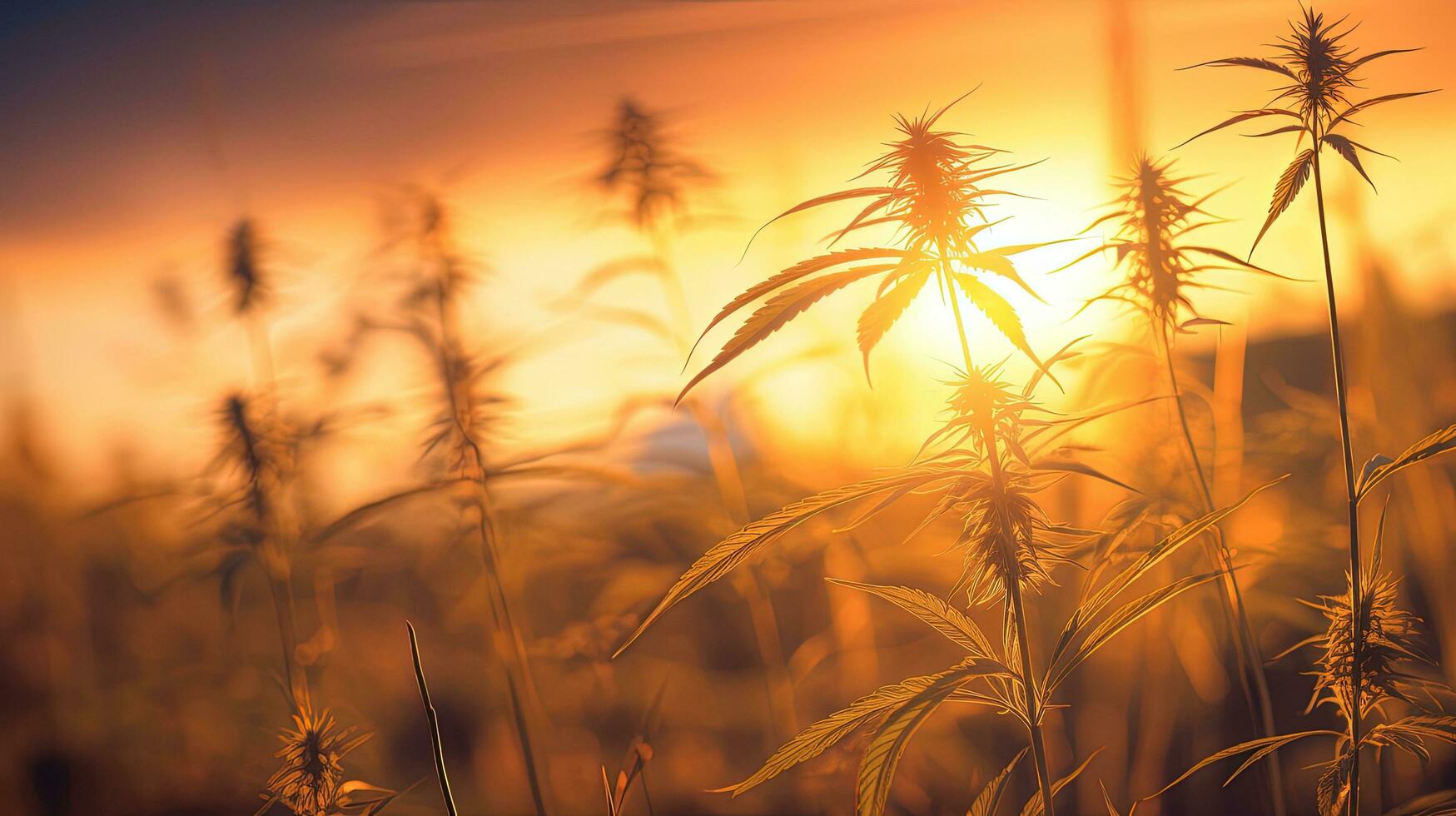 Sunset close up of a field weed. silhouette concept photo