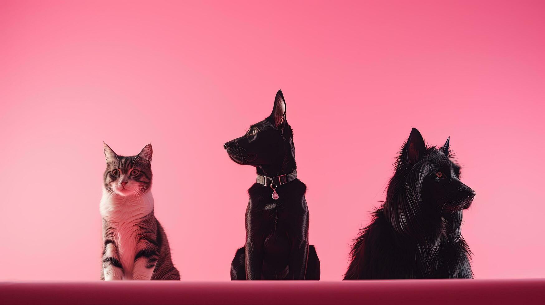 Picture of pink background with cats and dogs. silhouette concept photo