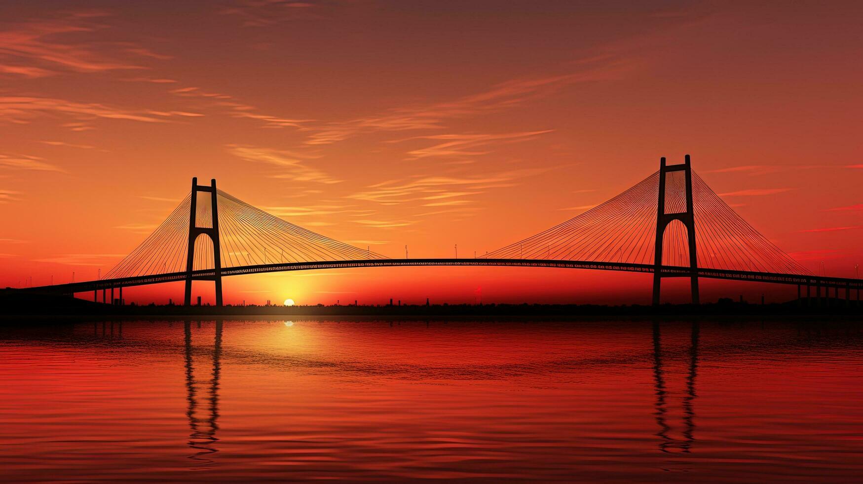 Cable stayed bridge silhouette at dusk photo
