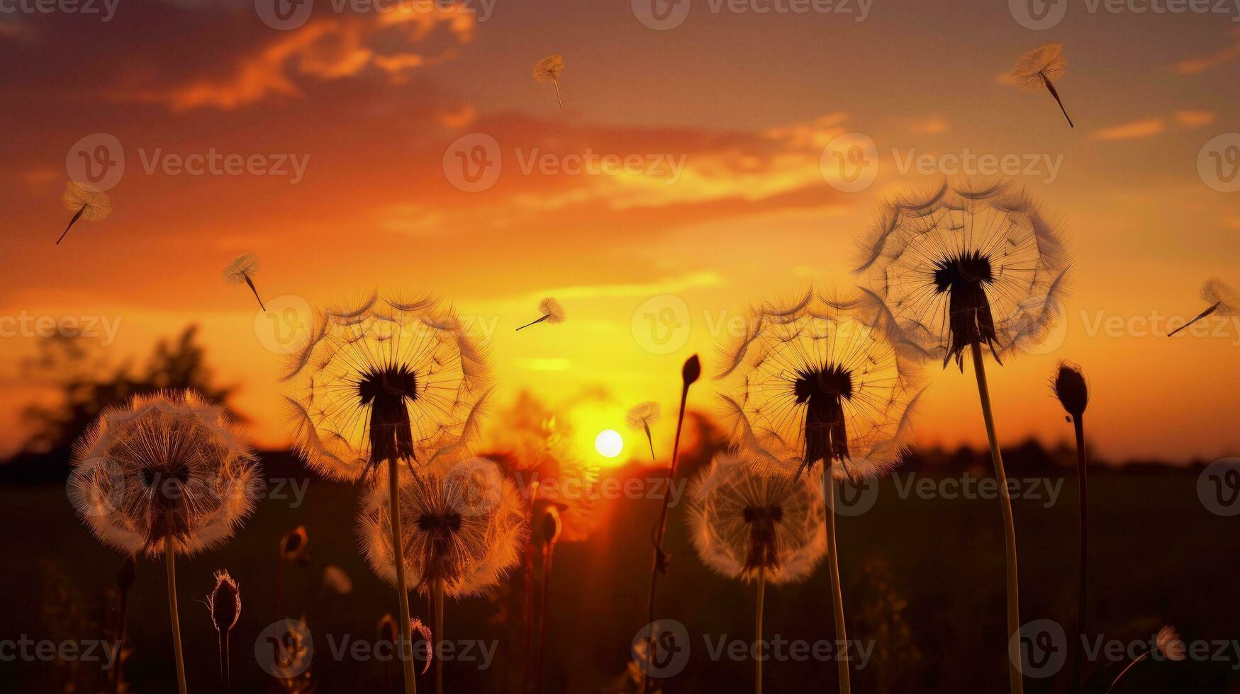 Dandelion Clocks shadow at dusk. silhouette concept photo