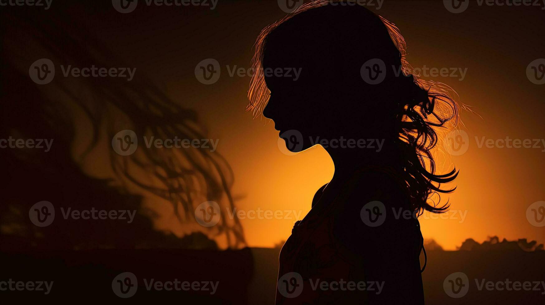 Girl s shadow on backdrop. silhouette concept photo