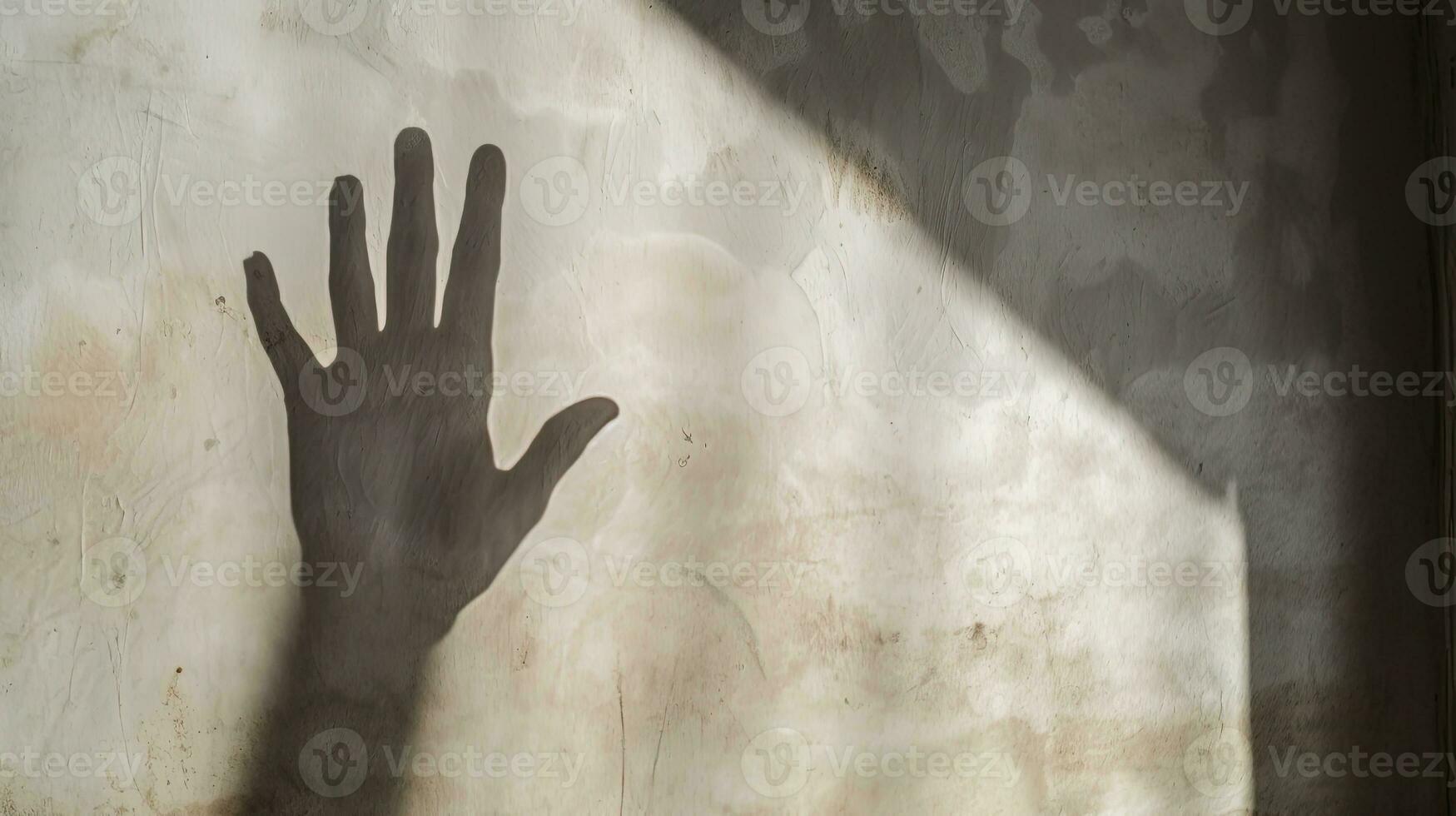 A spooky message from a ghost s hand a fuzzy shadow on an old wall. silhouette concept photo