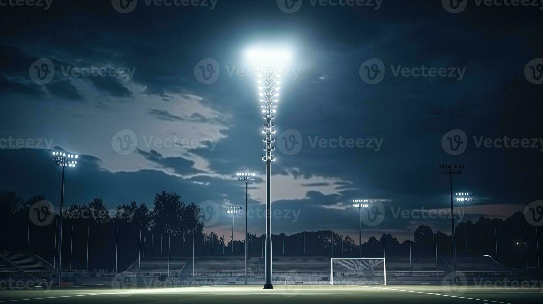 Luz de inundación polo en Deportes estadio en contra el cielo. silueta concepto foto