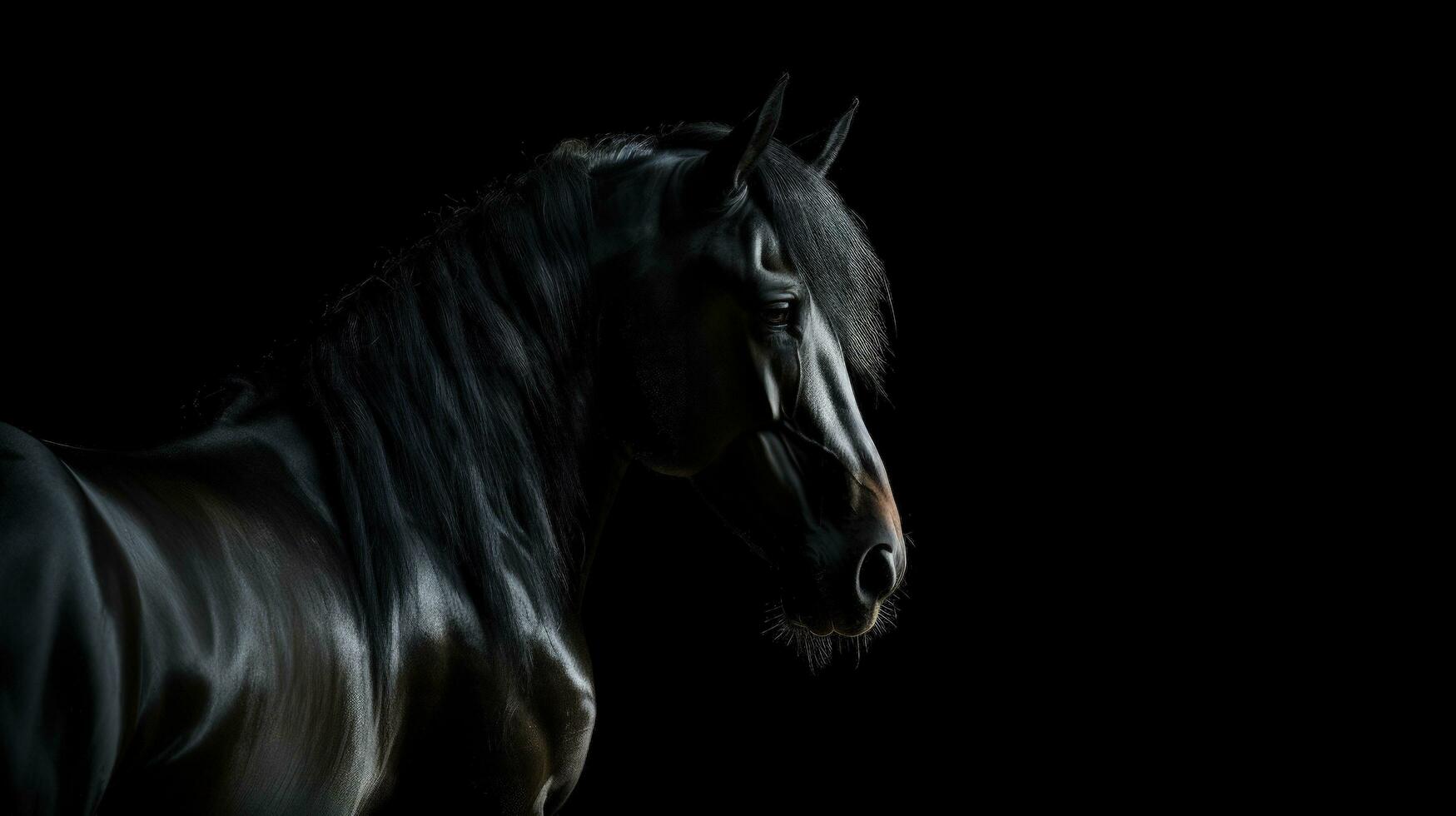 Budenny horse s shadow on black background. silhouette concept photo