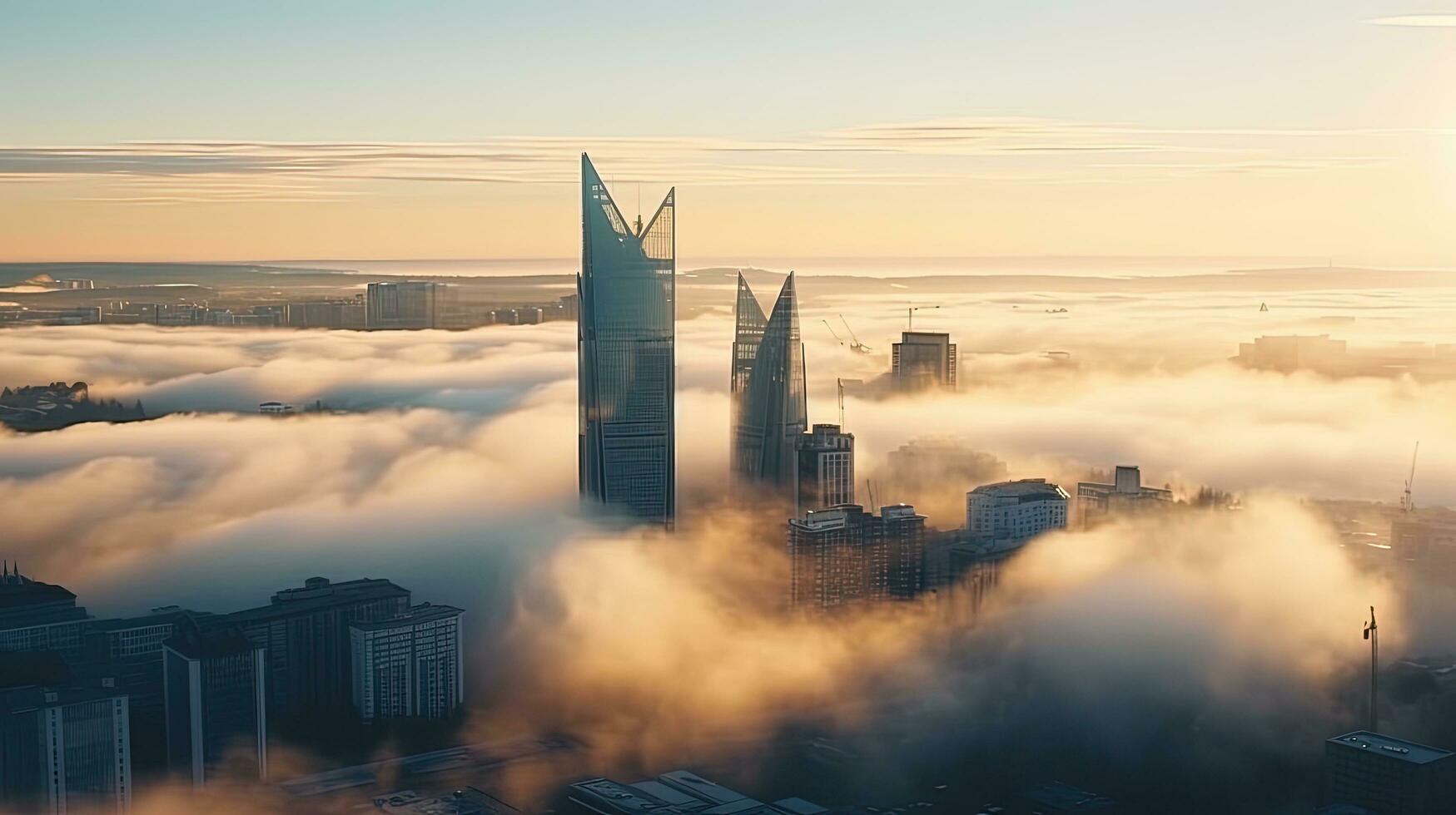 Gorgeous foggy view of downtown Vilnius Lithuania in spring. silhouette concept photo