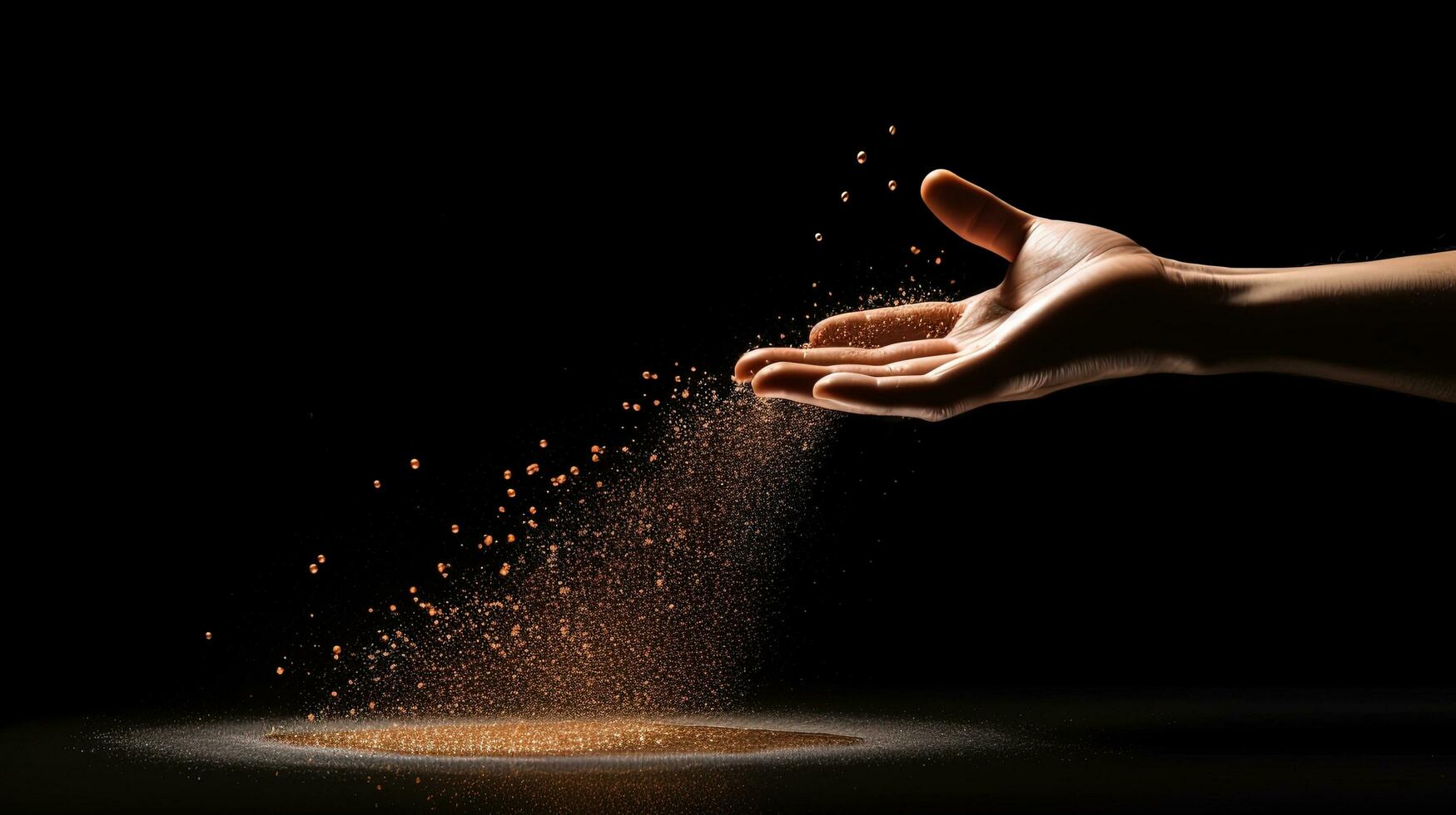 Sand being released from hand Fine sand flowing through fingers on black background representing summer beach vacation and the concept of passing time Isolated wi. silhouette concept photo