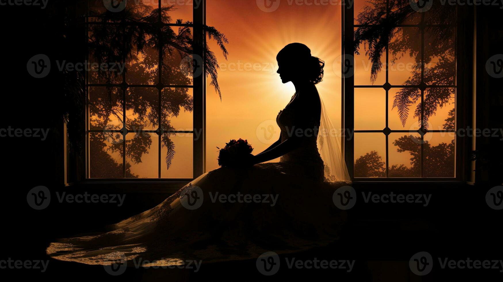 Bride s shadow by the window. silhouette concept photo