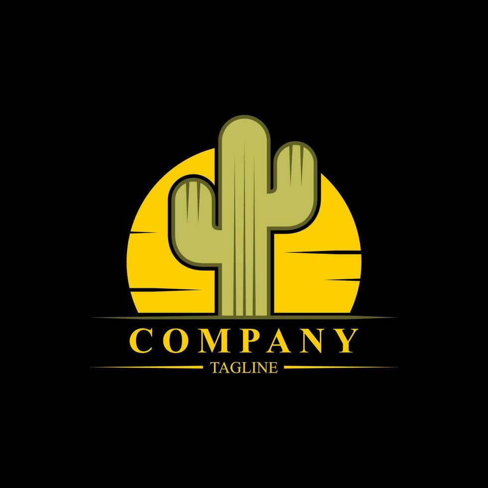 sencillo cactus ilustración salvaje Oeste Desierto diseño. cactus planta con puesta de sol logo vector línea Arte minimalista