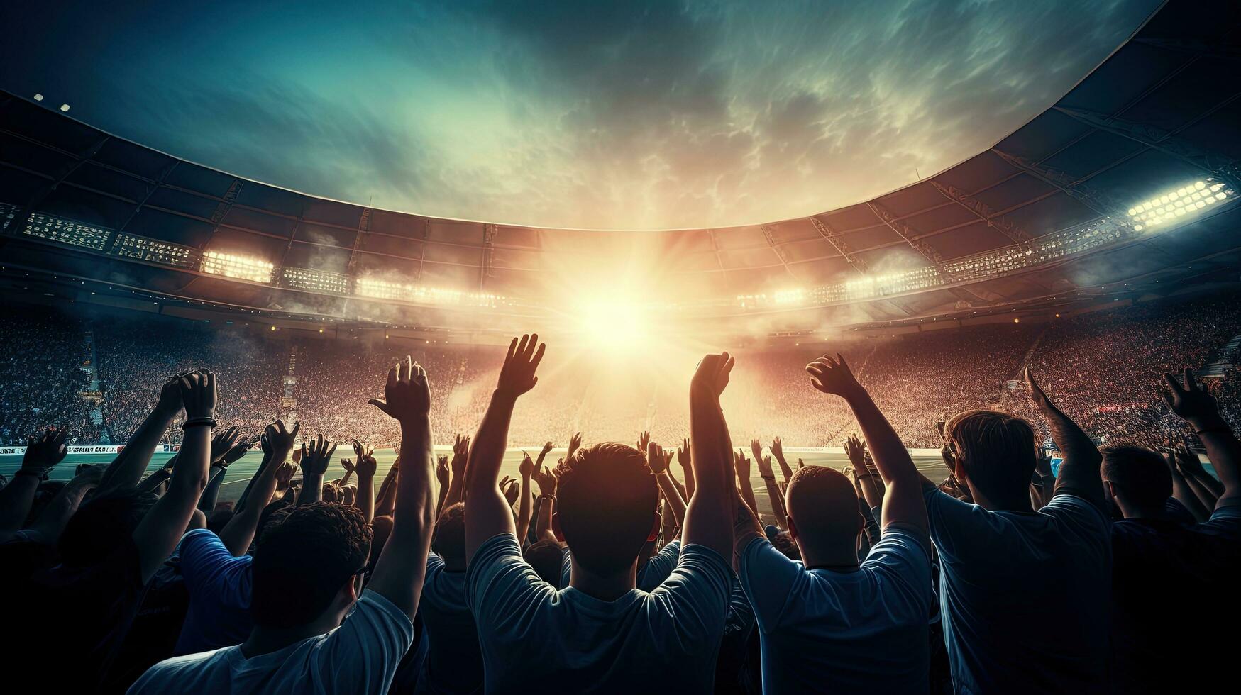 Fans at a stadium for a football or soccer match. silhouette concept photo