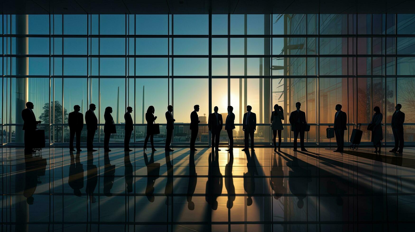 Colorized silhouettes in contemporary office building photo