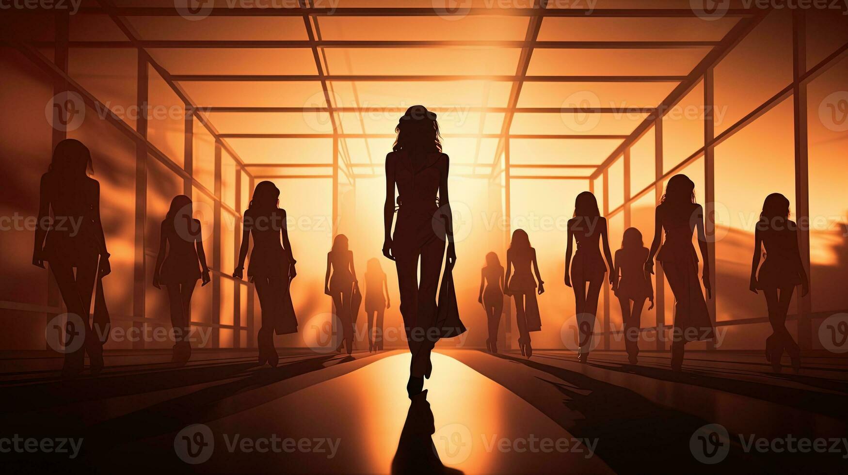 Models showcasing fashion on a runway during a show or week dedicated to fashion. silhouette concept photo