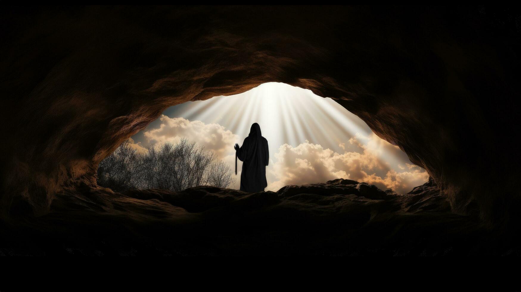 Empty tomb on Easter symbolizes Jesus Christ s resurrection. silhouette concept photo