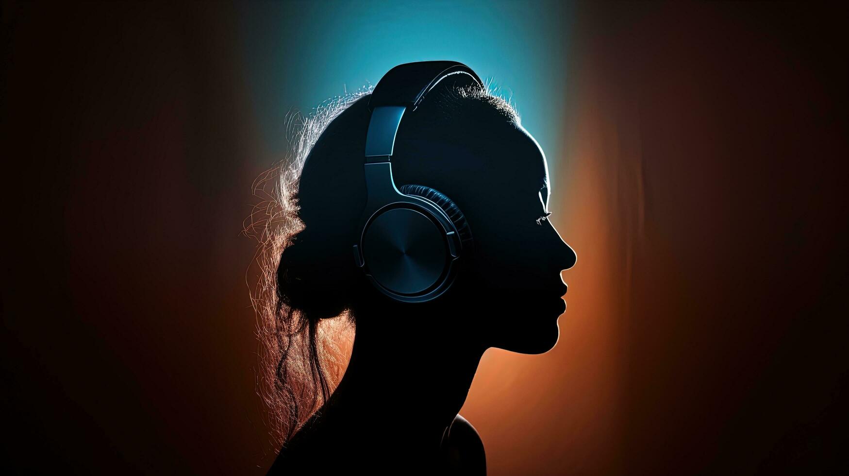 Silhouetted head wearing headphones photo