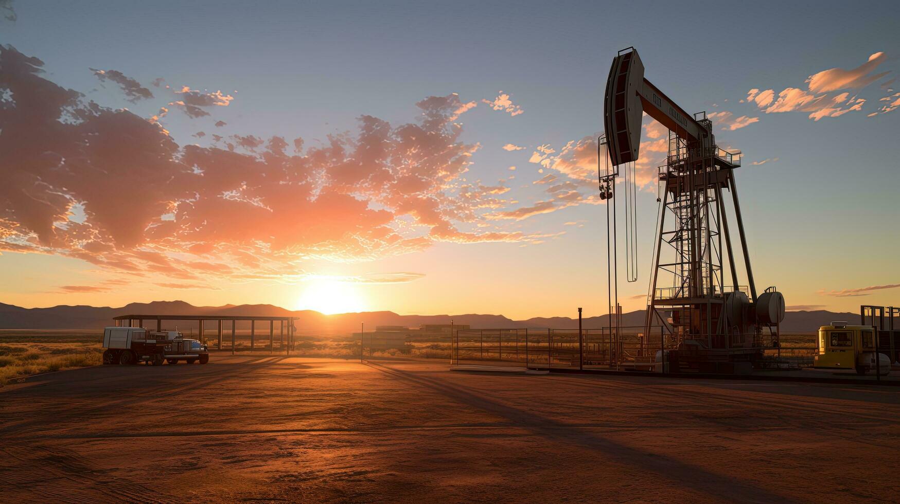 Drilling rig in the Permian Basin with a sunrise view of the West Texas Desert. silhouette concept photo