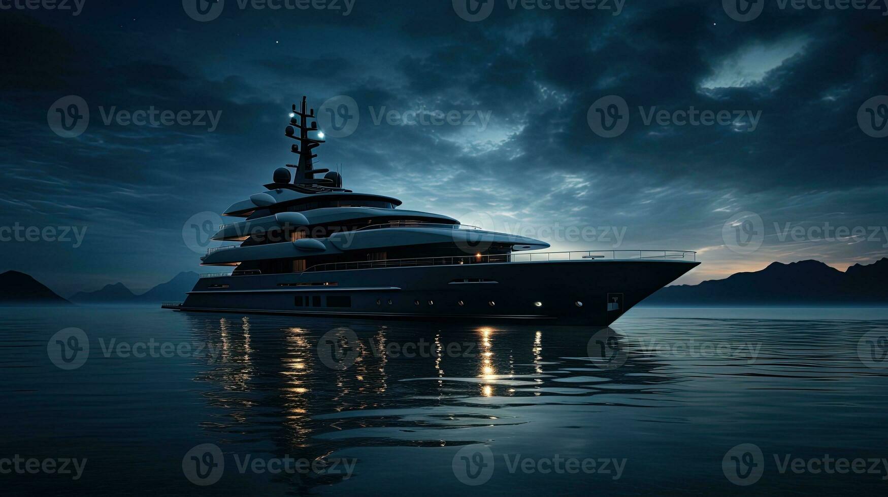 Moonlit yacht. silhouette concept photo