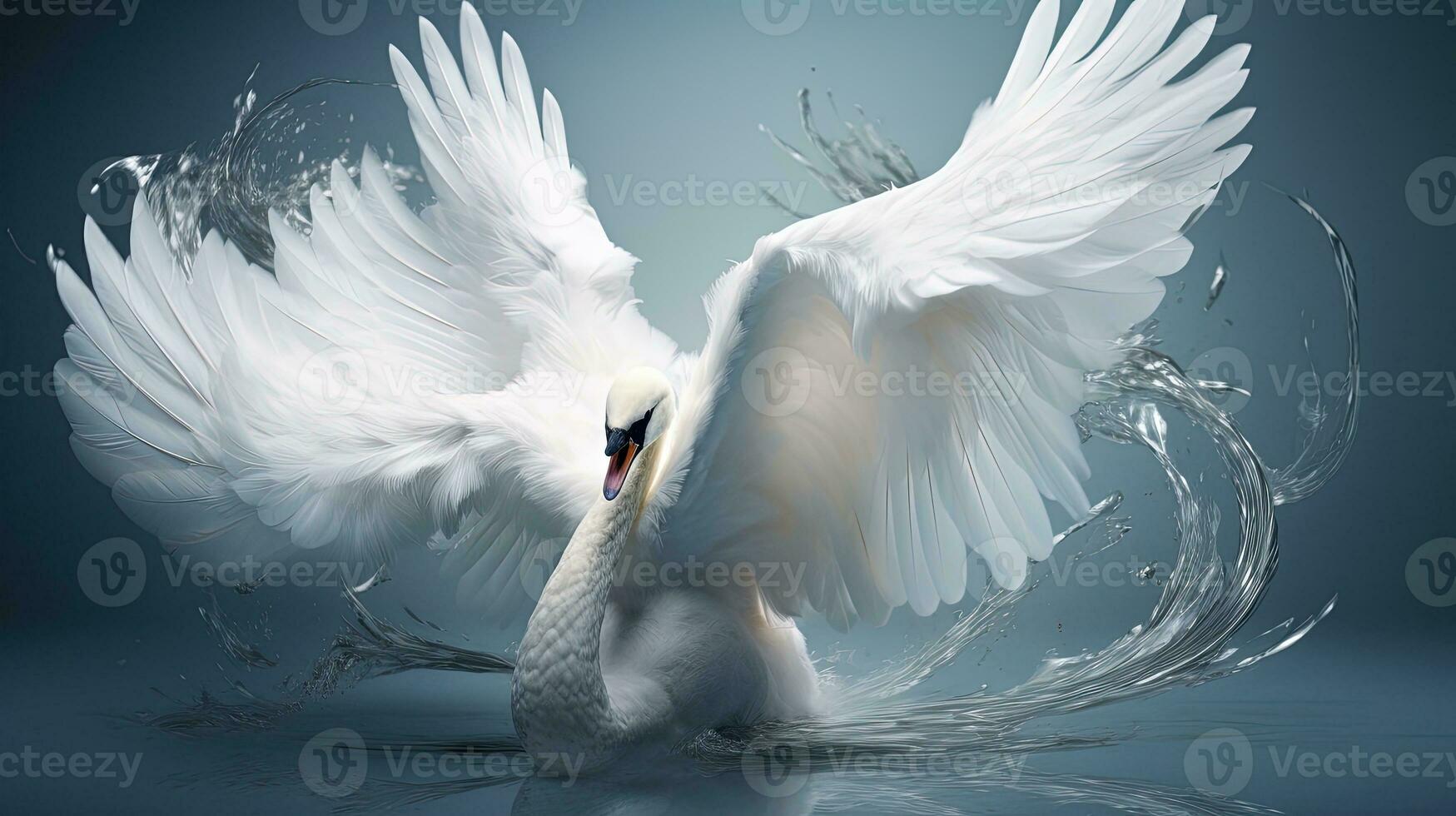 Floating swan down symbolizes purity gentleness and celestial visits. silhouette concept photo