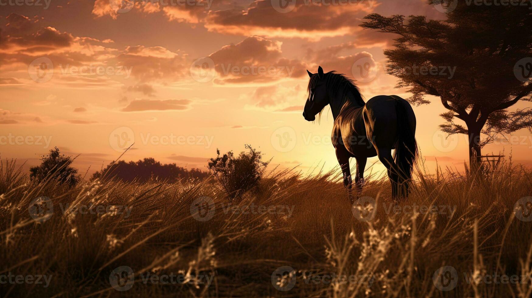 Equine in the open area. silhouette concept photo