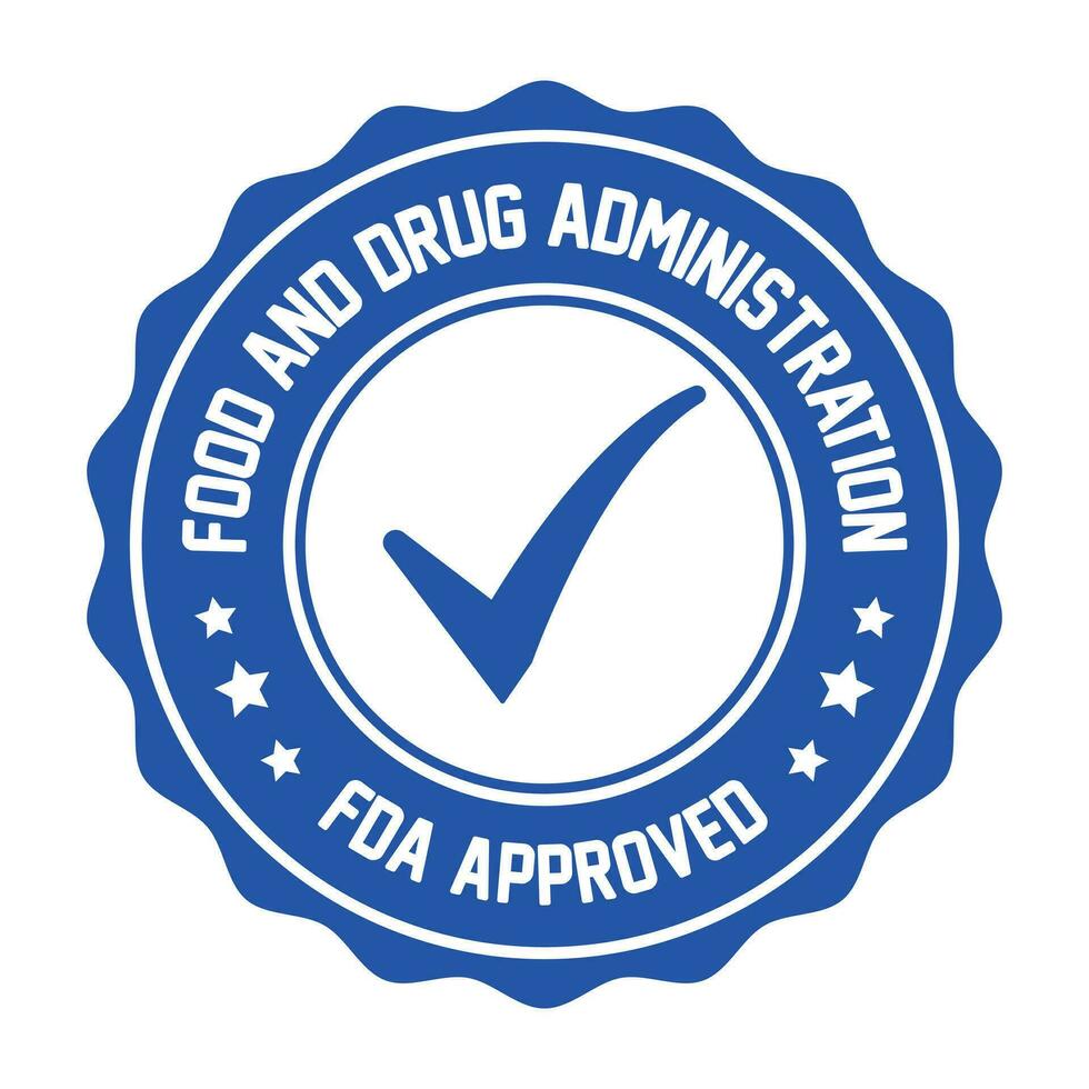 FDA Or Food and Drug Administration Approved Seal, Badge, Emblem, Label, Packaging Design Elements, The United States Food And Drug Administration Certified Badge Design, CBD Label Design Elements vector