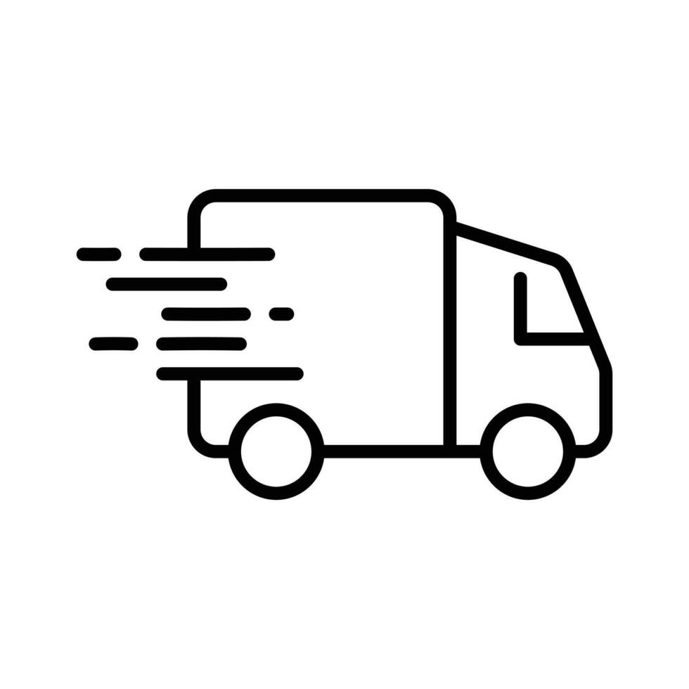 rápido entrega camión icono, entrega camioneta icono, vehículo símbolo, paquete o empaquetar a entregar, mensajero servicio, compras en línea objeto, camión, carga camioneta firmar, transporte diseño elementos vector