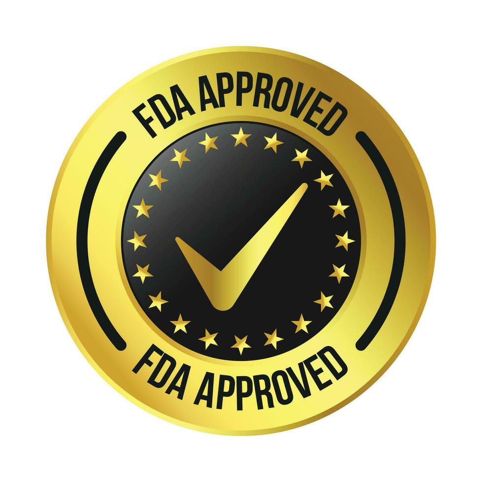 FDA Or Food and Drug Administration Approved Seal, Badge, Emblem, Label, Packaging Design Elements, The United States Food And Drug Administration Certified Badge Design, CBD Label Design Elements vector