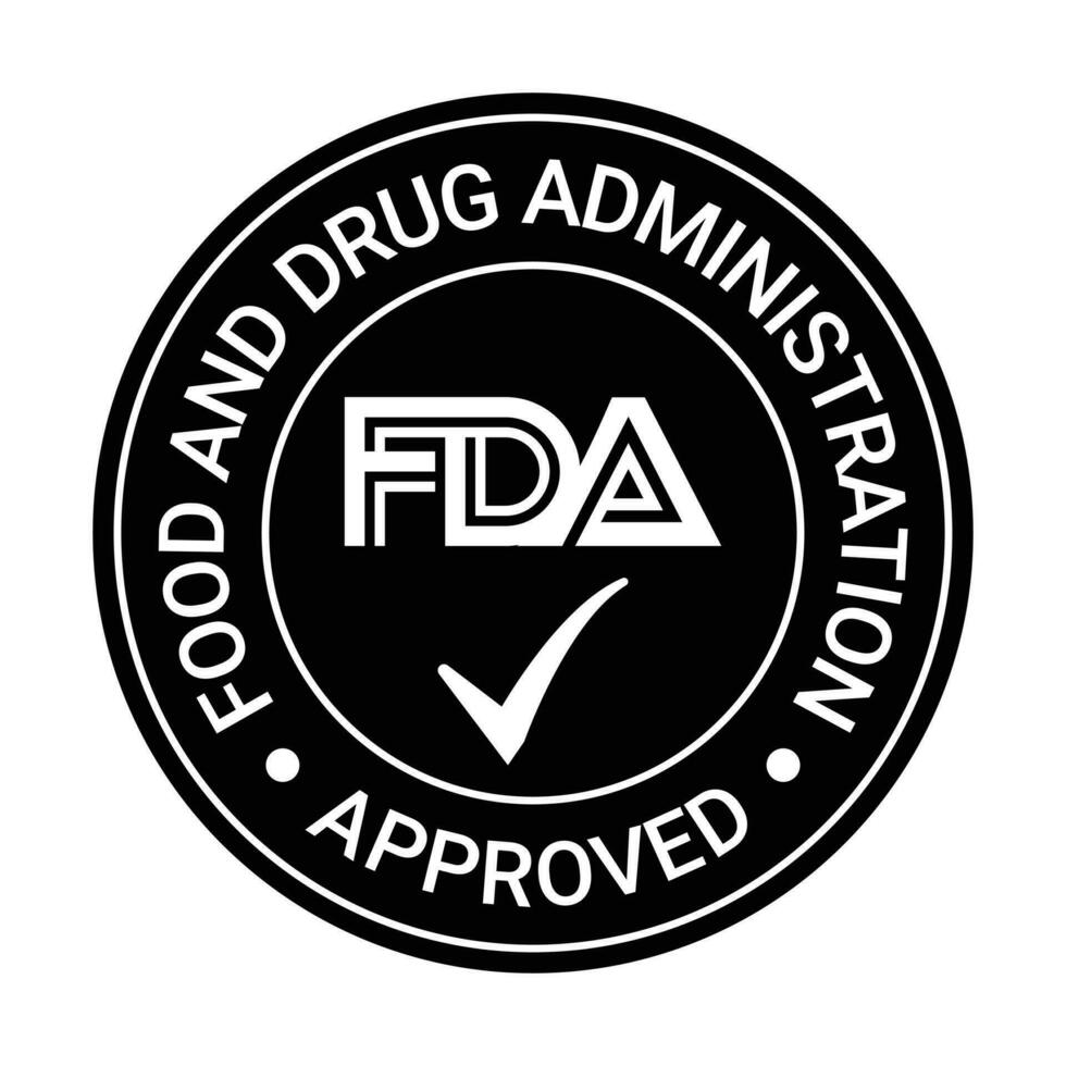 FDA Or Food and Drug Administration Approved Seal, Badge, Emblem, Label, Packaging Design Elements, The United States Food And Drug Administration Certified Badge Design, CBD Label Design Elements vector