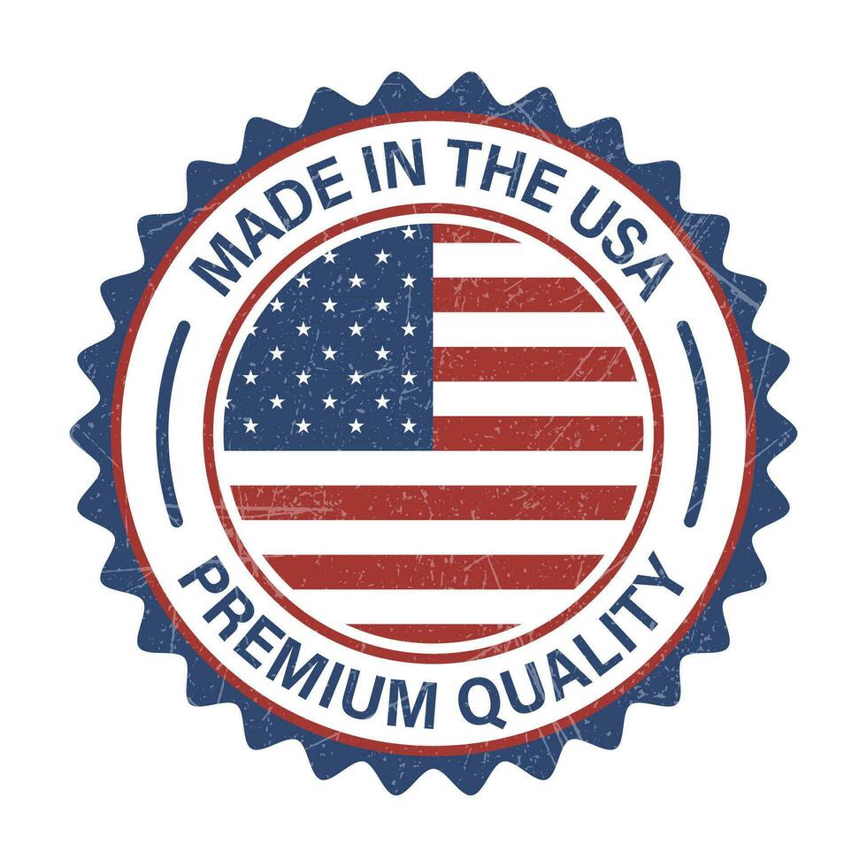 Made In USA Stamp, Made In The USA Label, Premium Quality Badge, Original Product By United States Of America, National Flag Vector, With Grunge Texture Vector Illustration